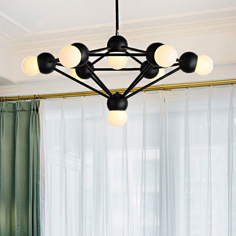 6/8/10-licht woonkamer Hanglight Kit Zwart/Gouden kroonluchter Lamp met geometrische metalen arm