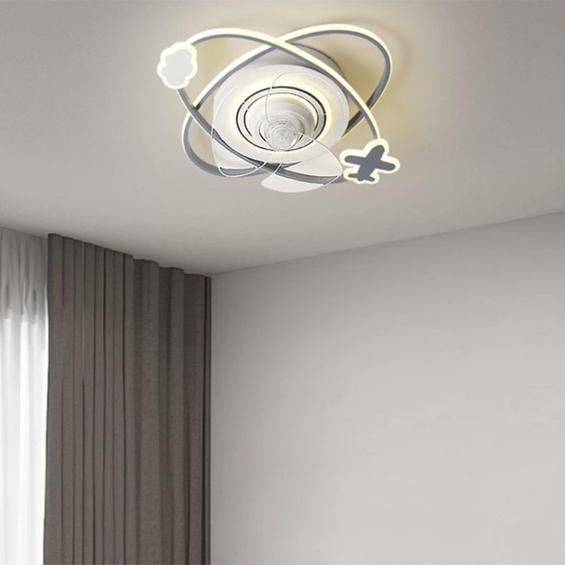 3-Blade Children Ceiling Fan Polish Finish LED Fan with Light for Foyer