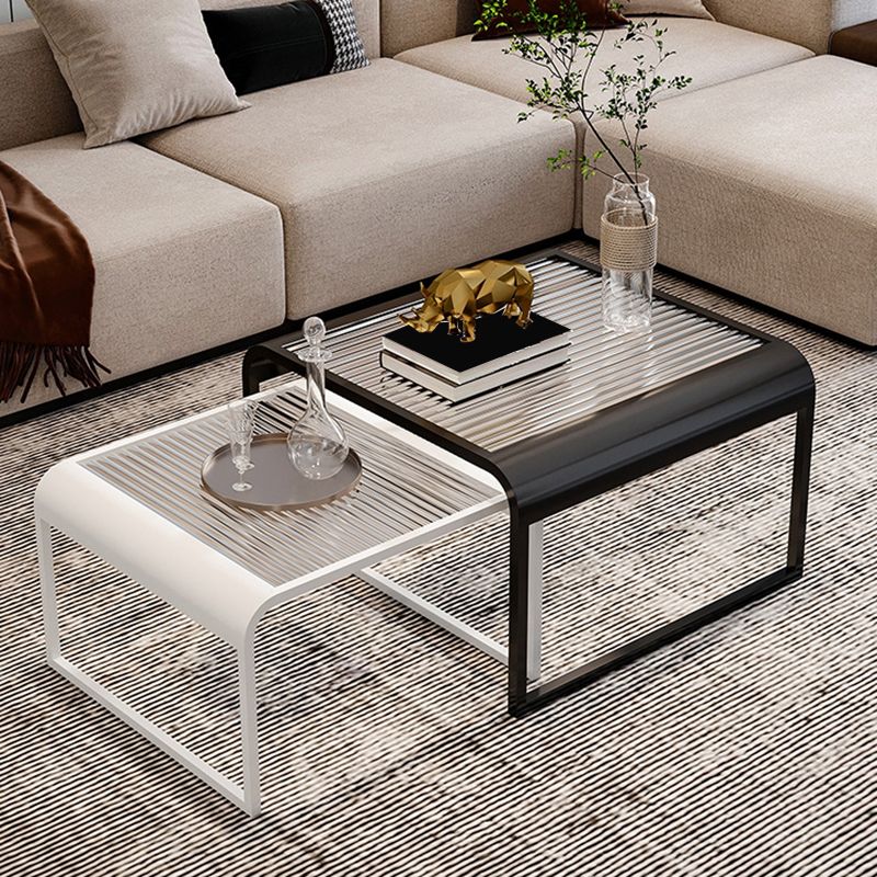 Glass Top Cocktail Table Square Open Shelf Minimalist Coffee Table