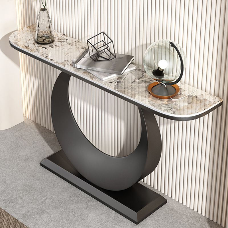 Scratch Resistant Glam Marble/metal Half Moon Abstract Console Table