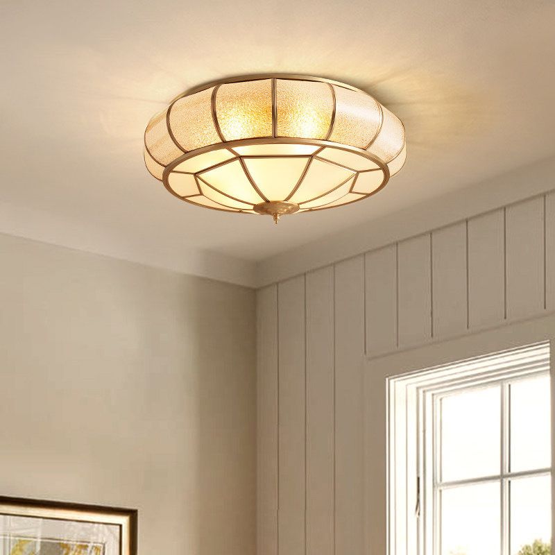 Donut Shaped Ripple Glass Flush Mount Lighting Classic Dining Room Flush Mount Fixture in Gold