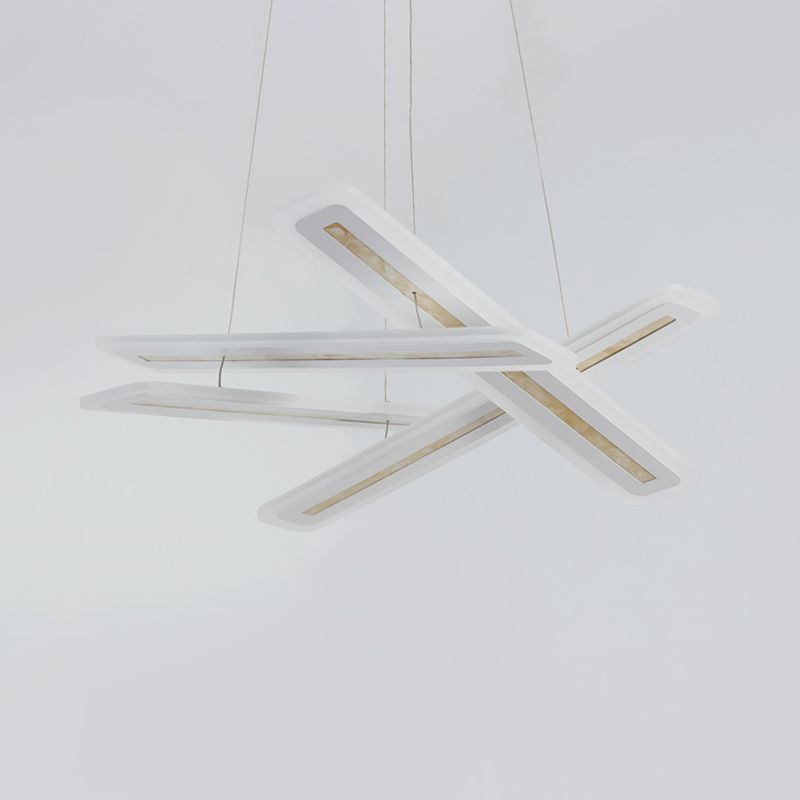 Rectangle Hanging Light Contemporary Acrylic White LED Ceiling Chandelier, Warm/White Light