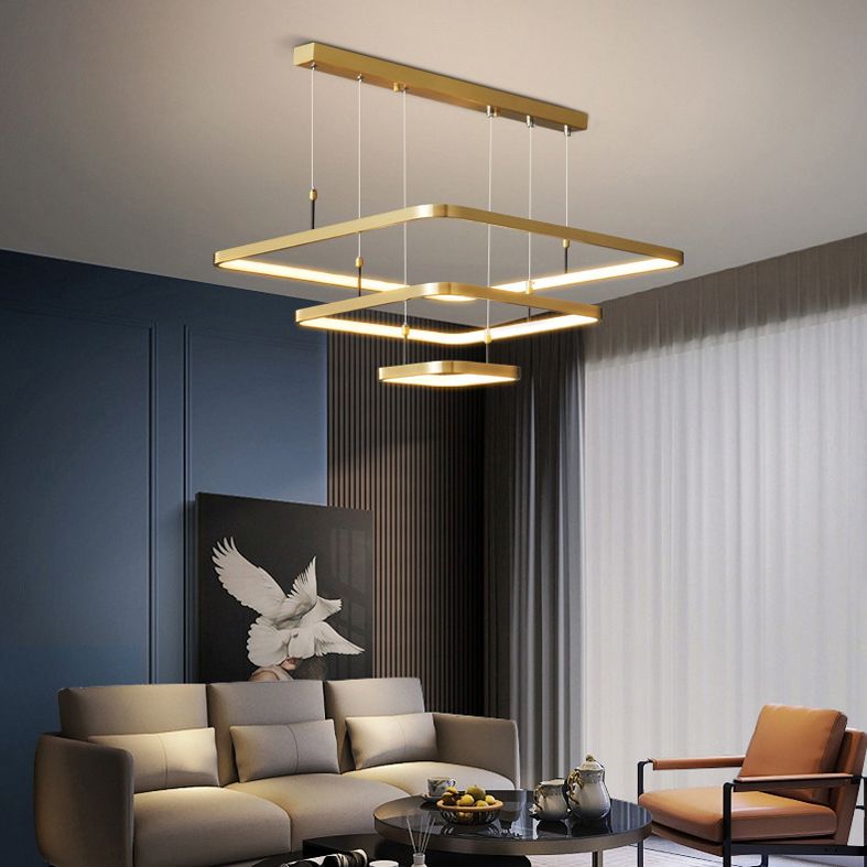 LED Bedroom Ceiling Pendant Light Modern Chandelier Light Fixture with Square Metal Shade