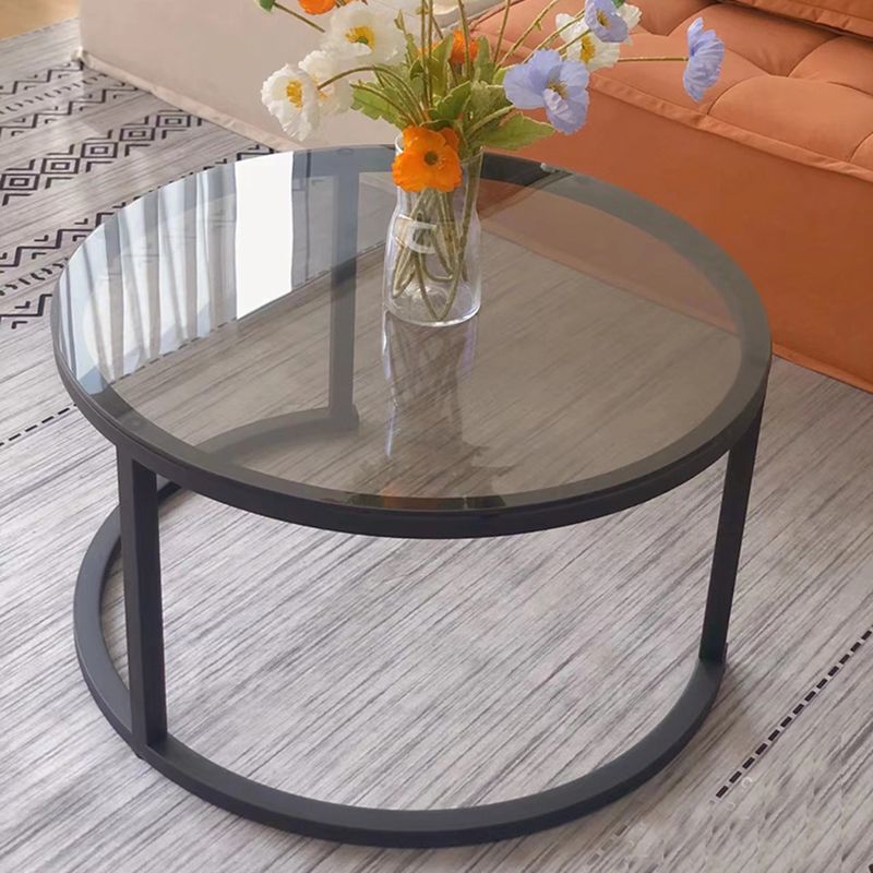 Frame Base Coffee Table Modern Round Glass Cocktail Table - 17.7"