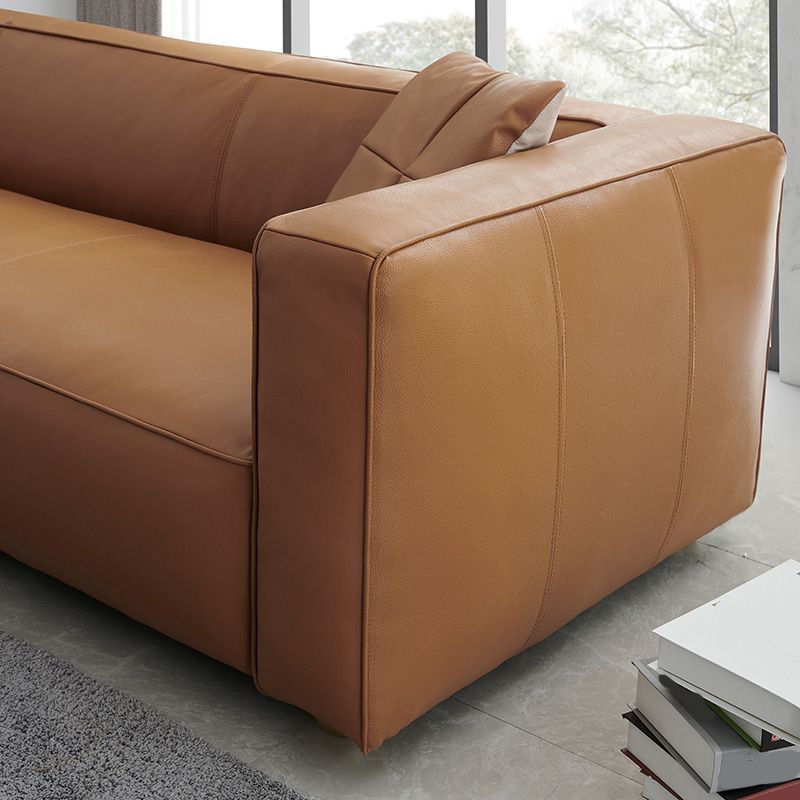 24.80"H Genuine Leather Square Arm Sofa with Tight Back for Living Room