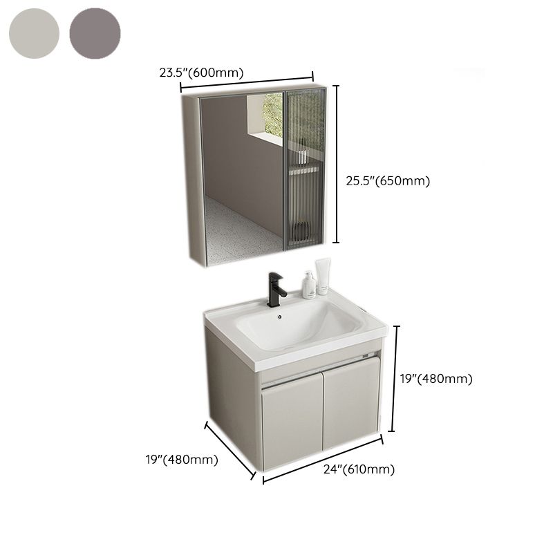 Modern Metal Sink Vanity Wall Mount Khaki Tone Bathroom Vanity with Mirror Cabinet