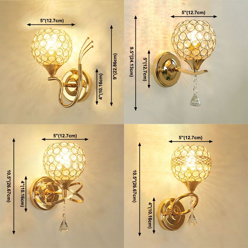 Lampada a monte a parete globo moderna illuminazione montata a parete a 1 luci con un ombra di cristallo chiaro