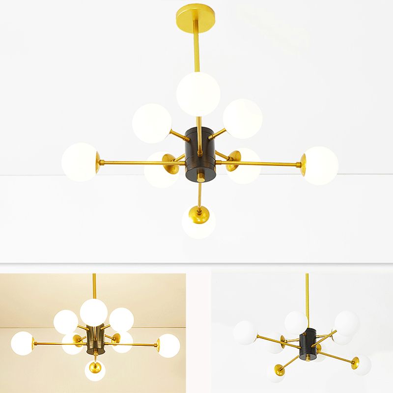 Golden Bedroom Molecular Shape Chandelier Milk White Glass Orb Nordic Simplicity Suspension Lighting Fixture