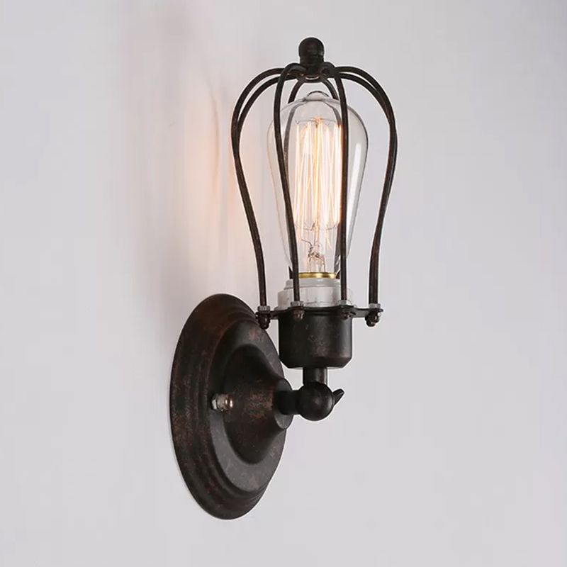 Rust Pear Shaped Wall Light Kit Farmhouse Iron Single-Bulb Bedside Rotatable Wall Lamp Fixture