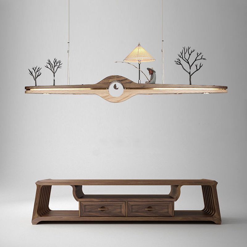 Linear Island Pendant LED Modern Wood Ceiling Pendant Light for Tea Room