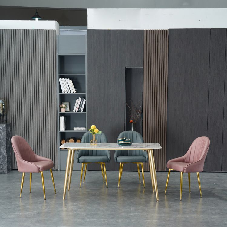 Dining Room Side Chair Glam Style Parsons Armless Chair with Golden Legs