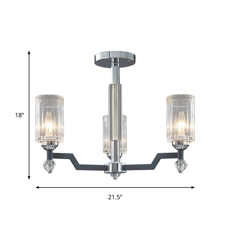 Modernistische 3/6-head plafond spoeling Mount Cilindrical Crystal Semi Flush Light in Chrome