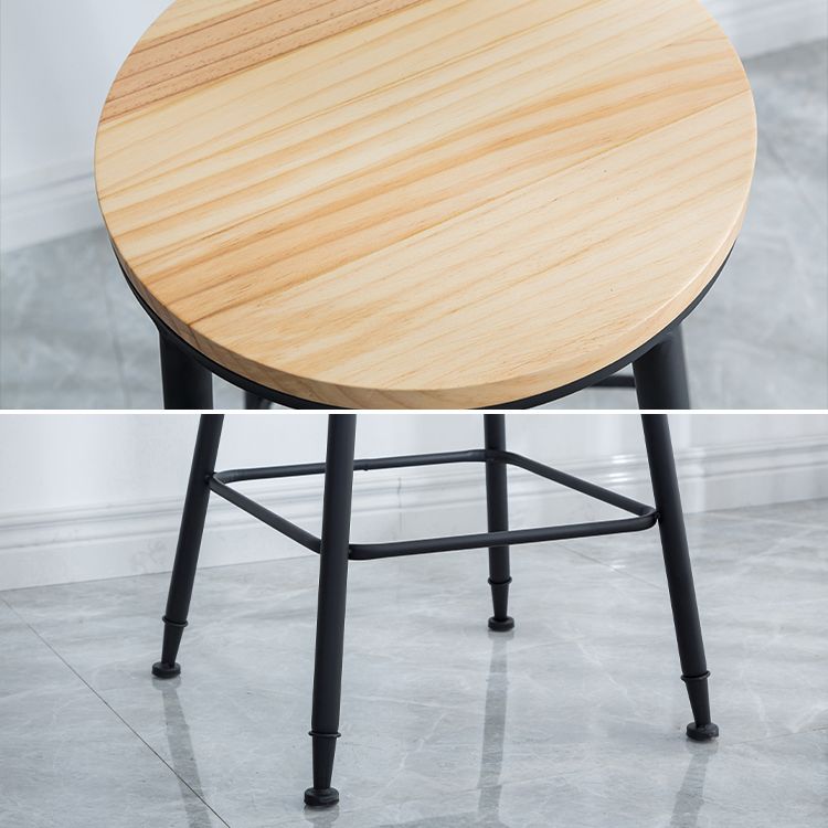 Industrial Round Counter Chair Wood and Metal Bar and Counter Stool with Footrest