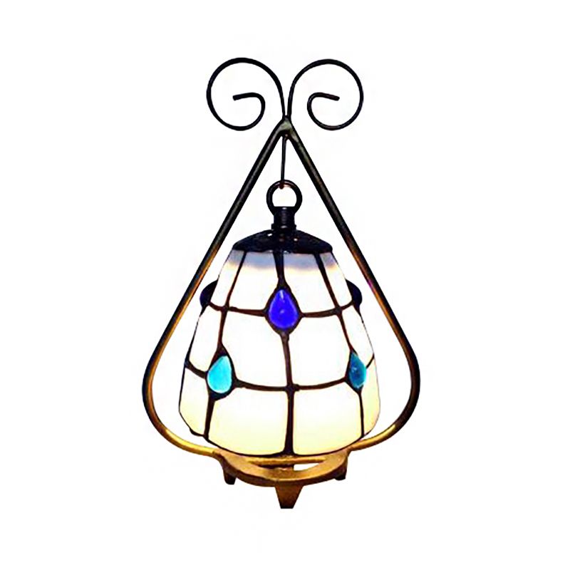 Classic Tiffany Desk Light Grid Dome 1 Light White/Orange Glass Desk Lamp for Living Room