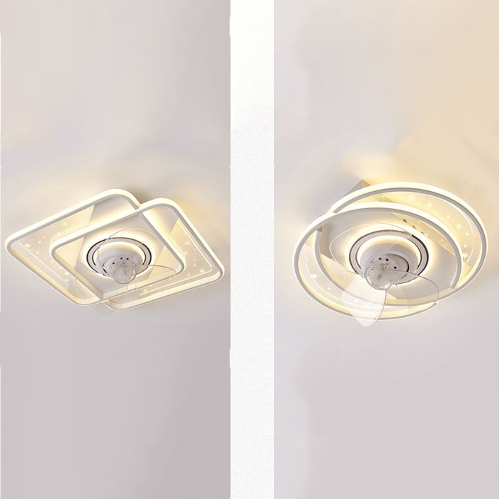 Geometric Shape Metal Ceiling Fans Modern 3-Lights Ceiling Fan Lamp Fixture in White