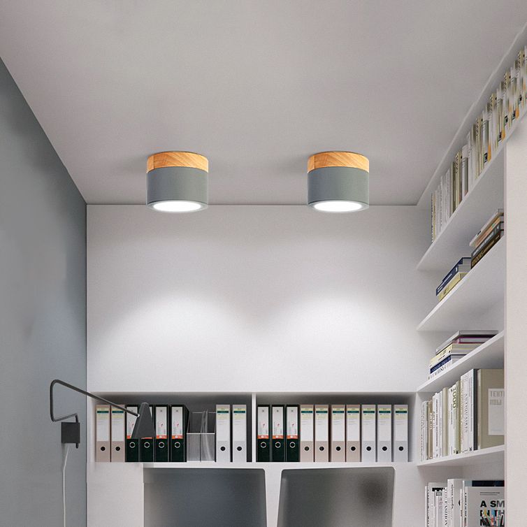 Cylinder Modern Flush Mount Metal and Wood LED Ceiling Flush Lighting