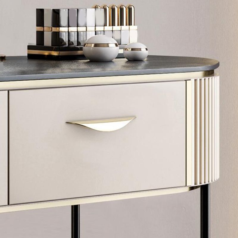 2 Storage Drawers Dresser with Mirror & Padded Stool Contemporary Stone Top Vanity