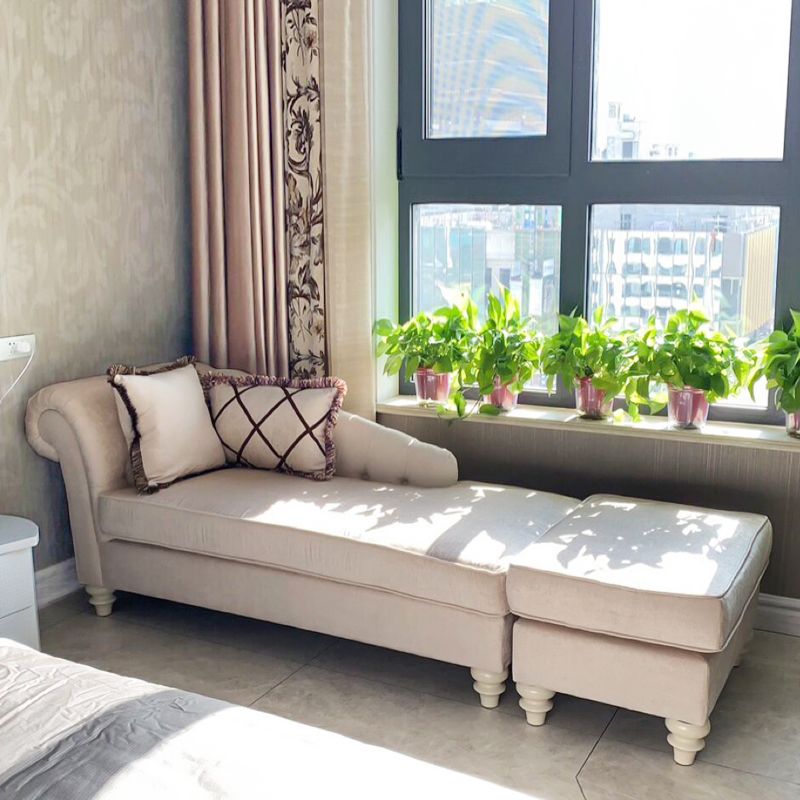 French Country Tufted Chaise Lounge Chenille Chaise with Rolled Arms for Bedroom