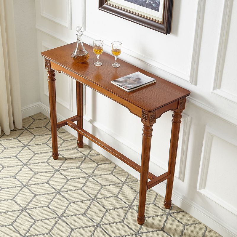 Modern Rectangle Bar Table Solid Wood Brown Colour Bar Dining Table with Footrest