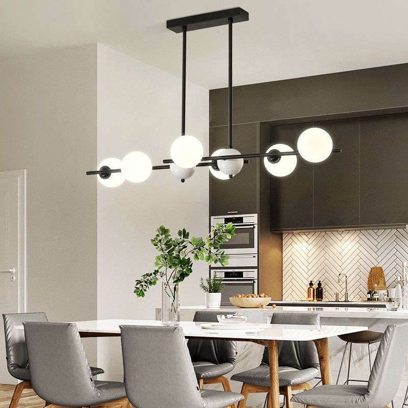Modern Style Spherical Shape Island Lights Glass 6 Light Island Lighting in Black