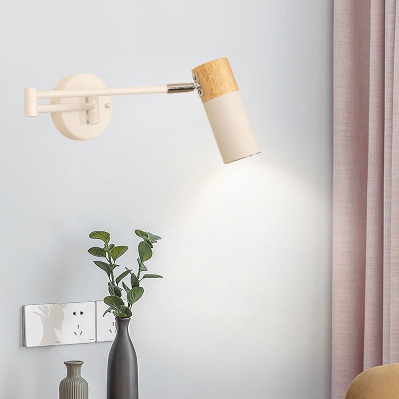 Wooden Cylindrical Wall Light in Modern Creative Style Lacquered Iron Extendable Wall Lamp