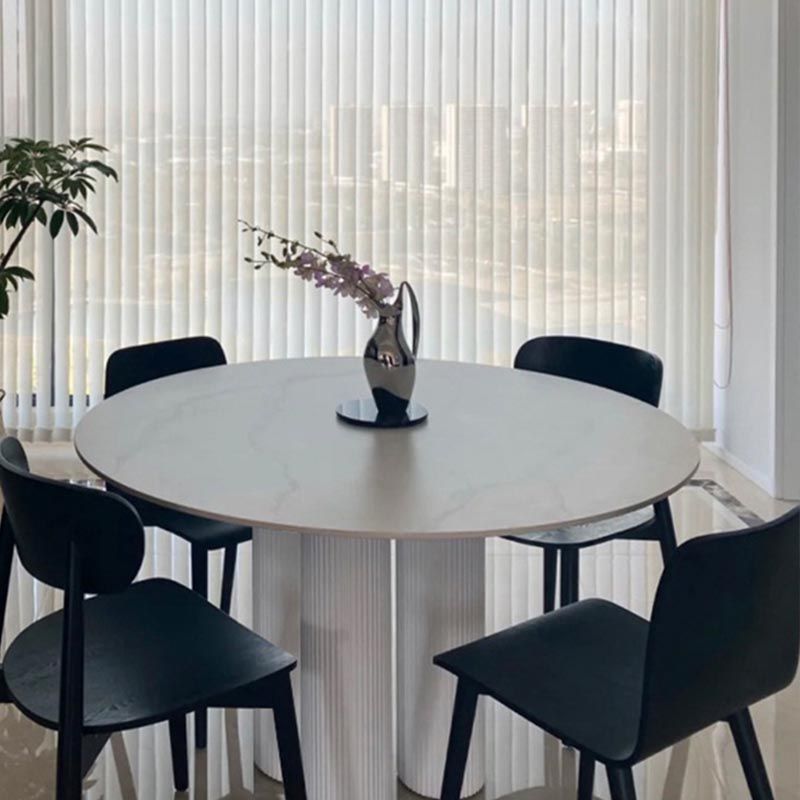 Modern Dining Table Stone and Metal Three Pedestal Dining Table for Living Room
