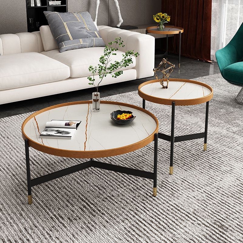 Modern Slate Tray Top 3 Legs Coffee Table White/Black Round Table