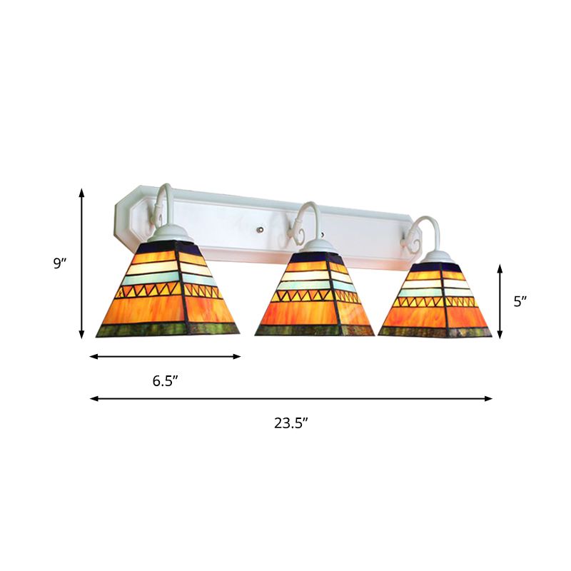 Pyramid Stained Glass Sconce Light Fixture Tiffany 3 Heads Orange Wall Mount Light