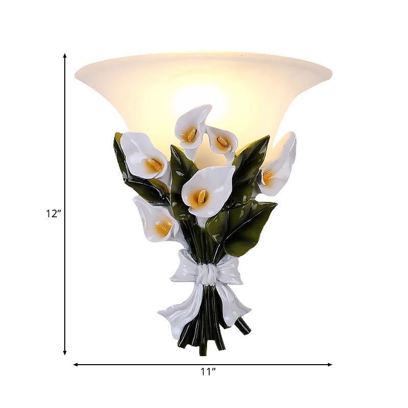 Lampe à applique en verre blanche évasé Rustique 1 Light Living Room Mur Murd Murned Light With Green Bouquet