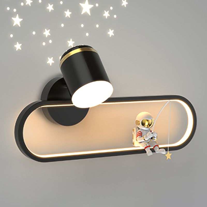 Metal Oval Shape Wall Light Astronaut 2 Lights LED Wall Sconce for Kid's Room
