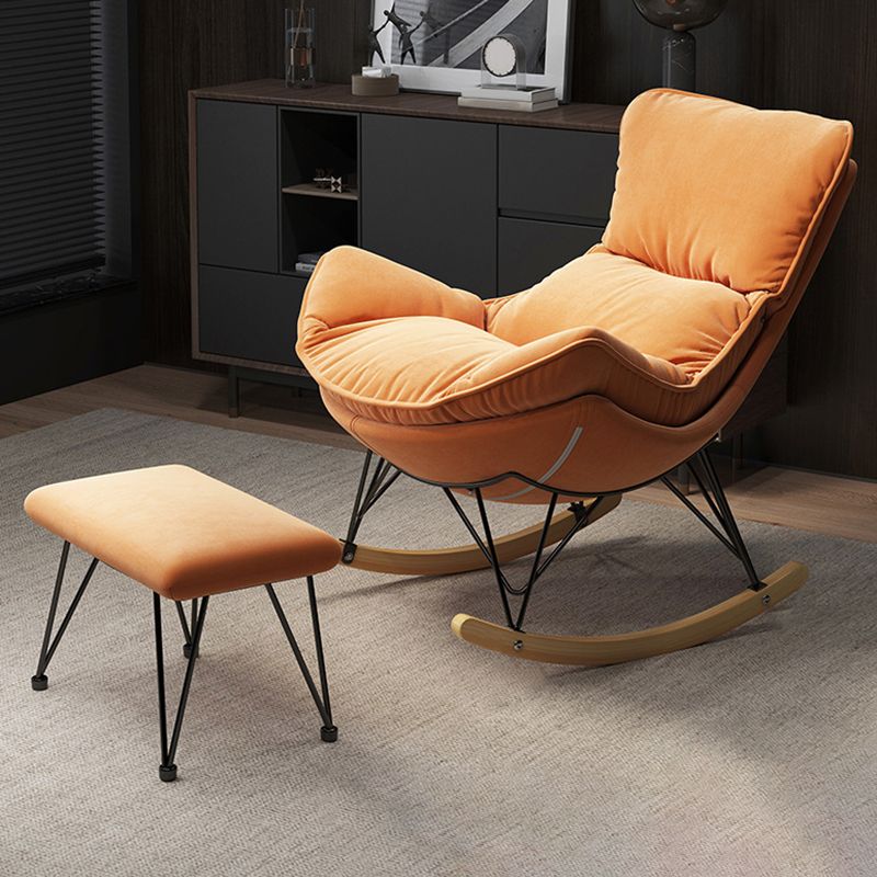 Contemporary Rocking Chair Fabric Upholstered Tufted Metal Frame Indoor Rocking Chair