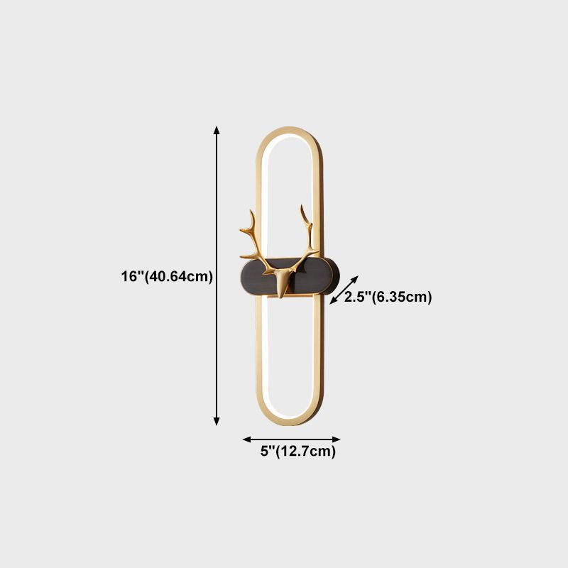 Nordic Style Brass Wall Light Oval Shape LED Wall Sconce in Gold for Living Room