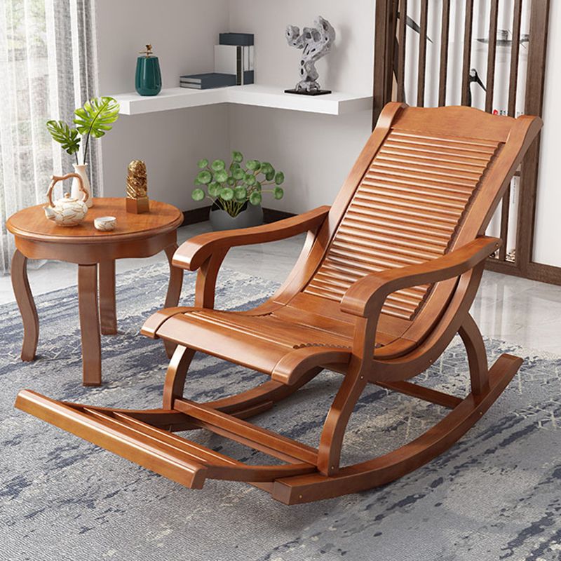 Traditional Rocking Chair Rubber Wood Trapezoidal Back Indoor Rocking Chair