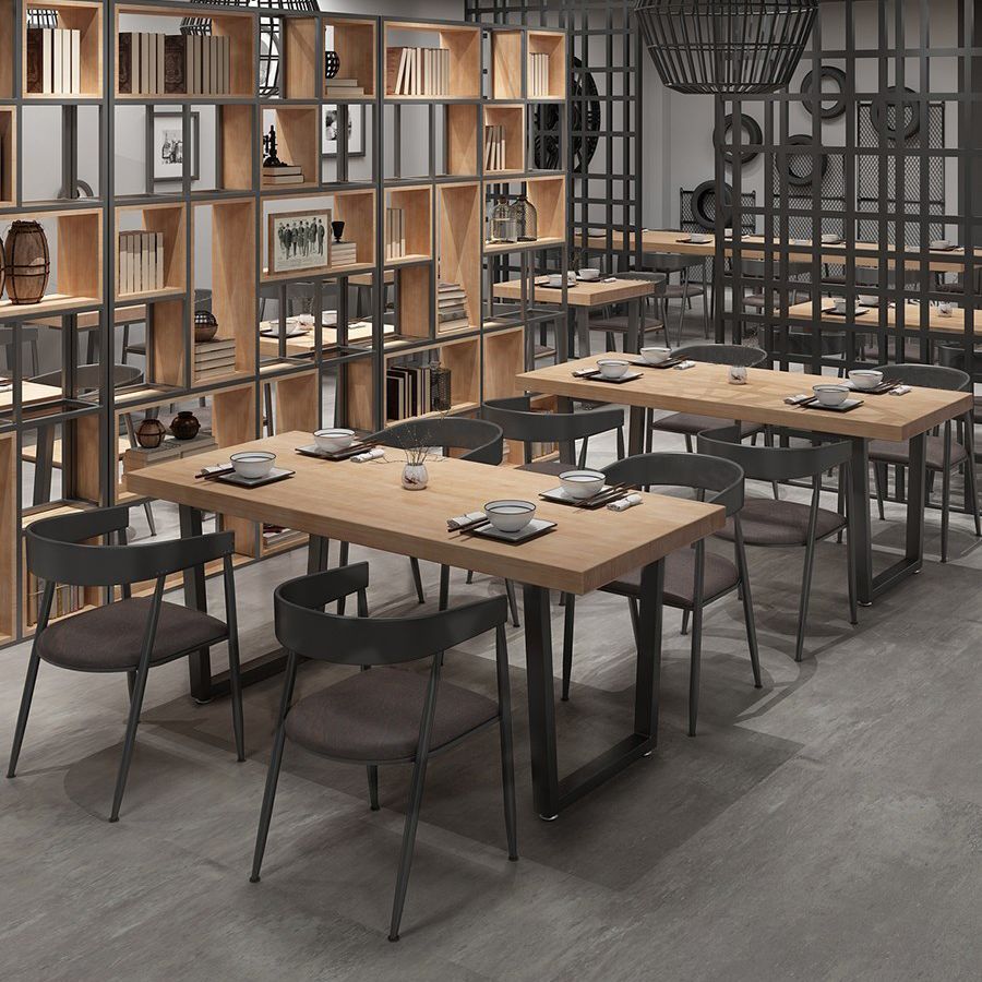 Pine Solid Wood Dining Table Rectangle Dining Table with Double Pedestal