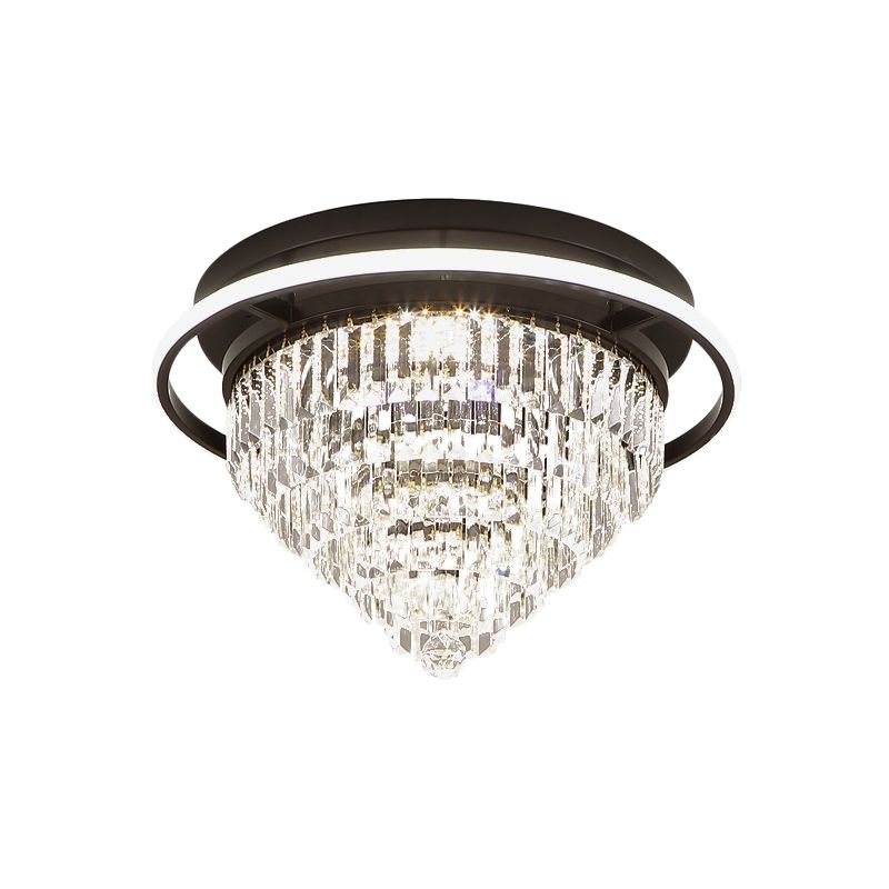 Luz de altura de dormitorio de cono invertido prisma simple LED negro cerca de la lámpara de techo con anillo de halo
