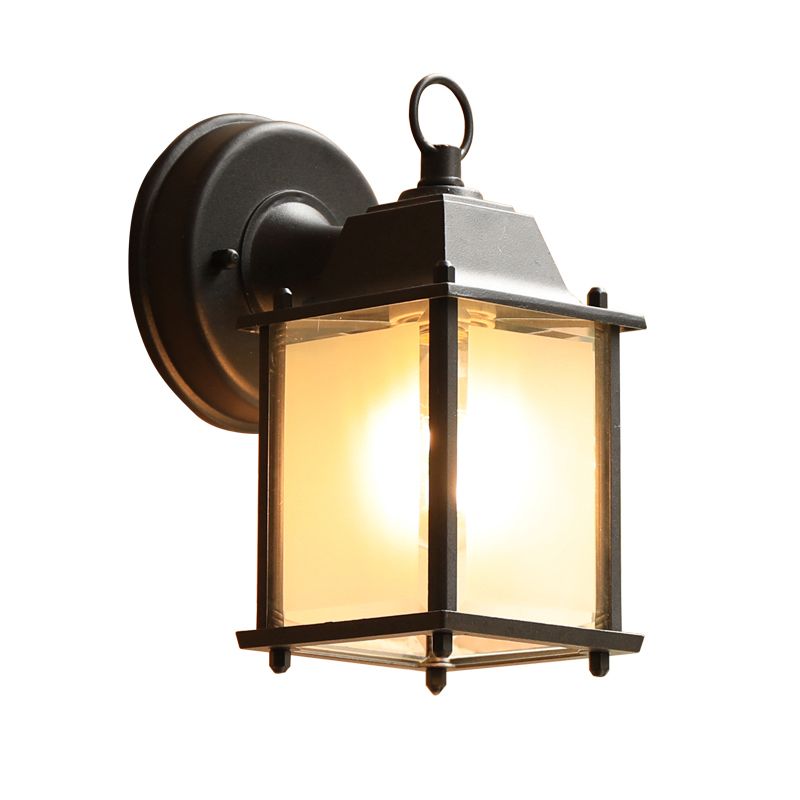 Boîte en verre Lampe d'applications murales simplicité 1 tête d'éclairage mural extérieur en noir