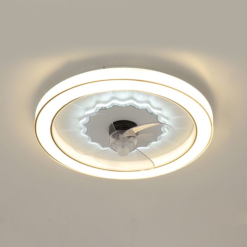 Circular Flush Mount Fan Light Fixture Simple Acrylic White LED Semi Flush Mount for Bedroom