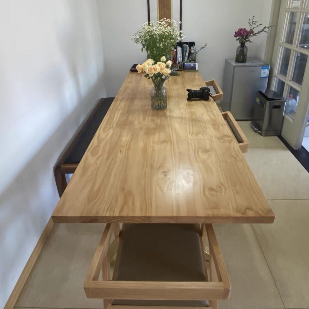 Rectangle Wood Color Dining Table Pine Solid Wood Table Glam for Dining Room