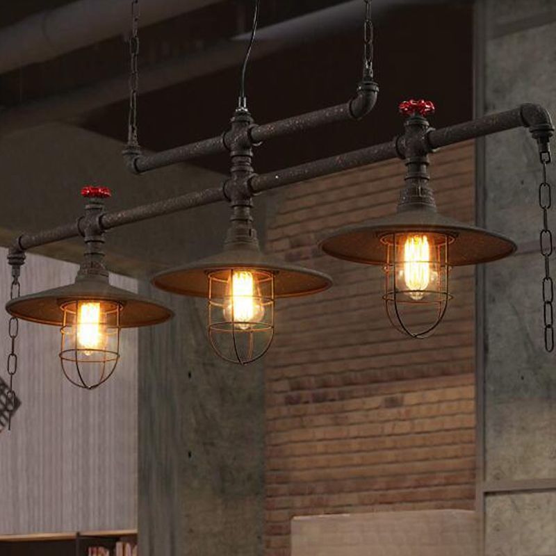 2/3 koppen Saucer Island Lighting Steampunk Zwart Iron Hanging Light Farmture met Cage en Chain Deco