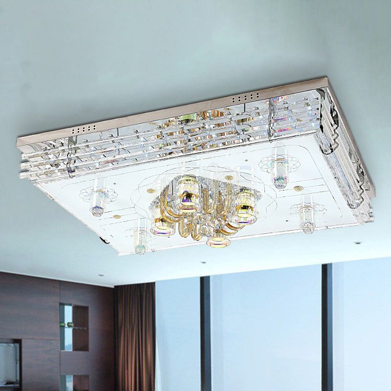 Rectangle Clear Crystal Flush Light Contemporary LED Living Room Ceiling Lamp in Chrome