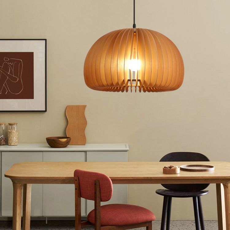 Pumpkin Ceiling Pendant Lamp Nordic Style Wood Dinning Room Suspension Pendant in Beige