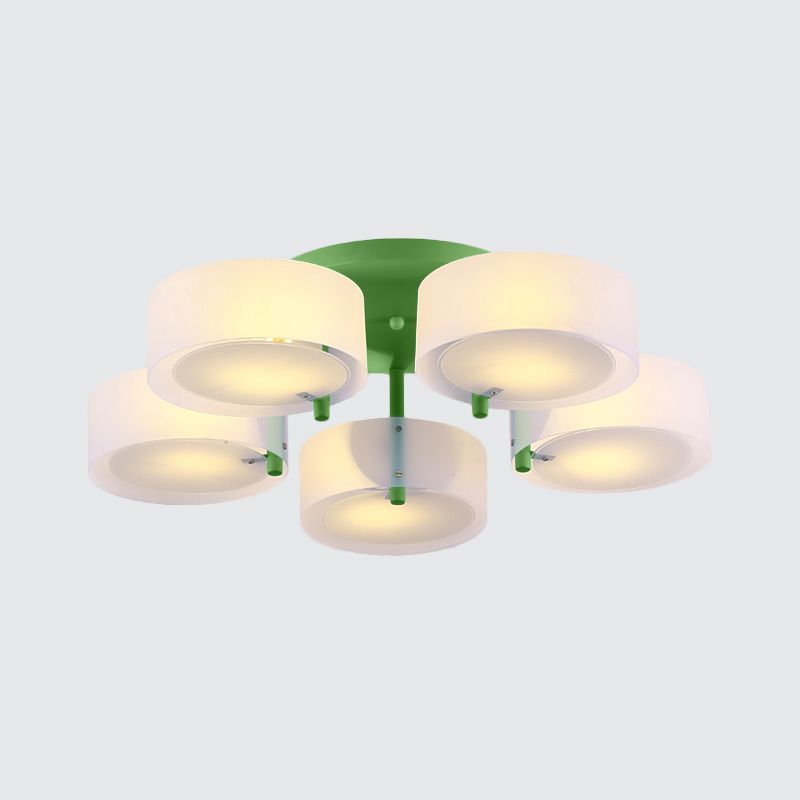 Witte Drum semi-inbouw plafondlamp Macaron Loft melkglazen plafondarmatuur voor studeerkamer