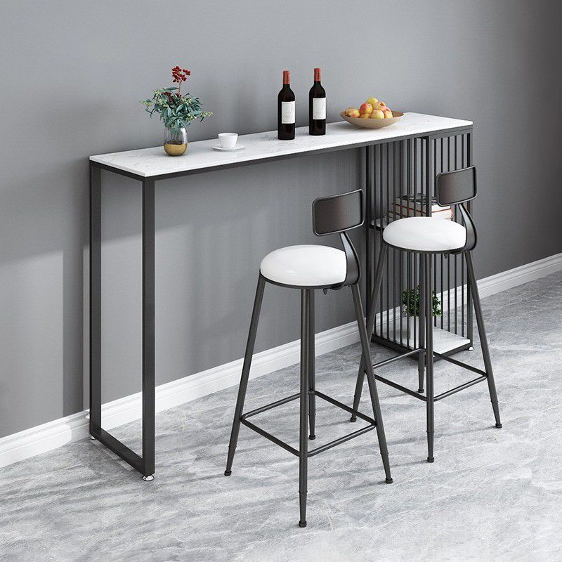 Modern Metal Rectangle Bistro Table Storage Double Pedestal Pub/Bar Table