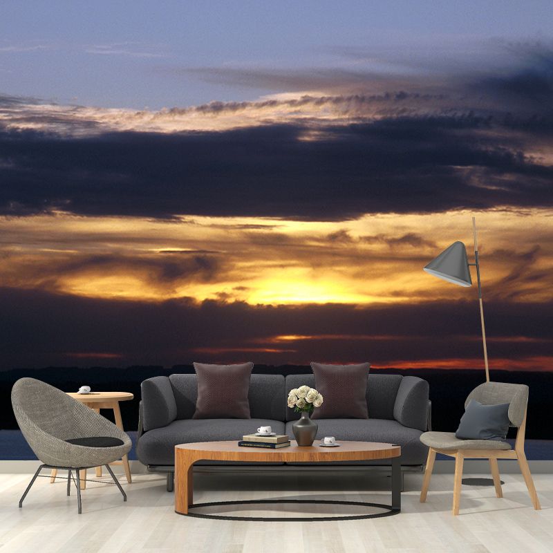 Splendid Evening Glow Mural Wallpaper for Living Room, Dark Color, Personalized Size