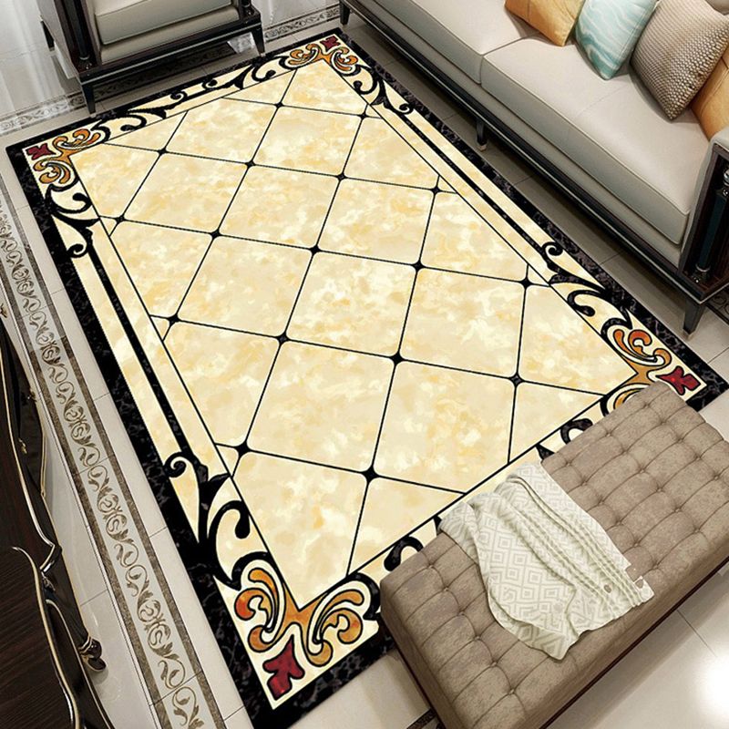 Contemporary Living Room Rug Multicolored Plaid Pattern Indoor Rug Polyster Anti-Slip Backing Stain-Resistant Area Carpet