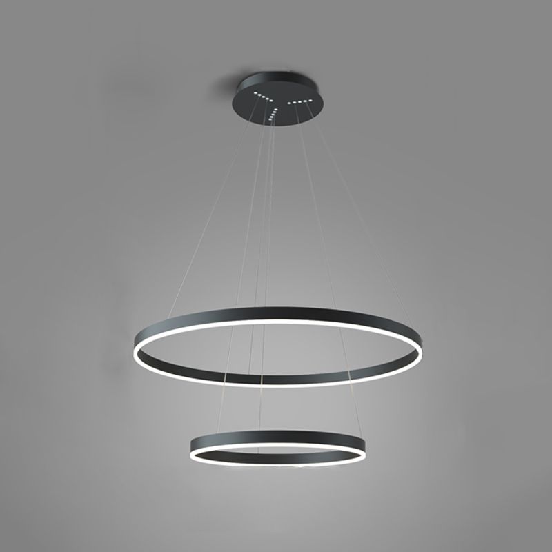 Lustre noir moderne plusieurs anneaux de plafond pendentif en métal léger en métal