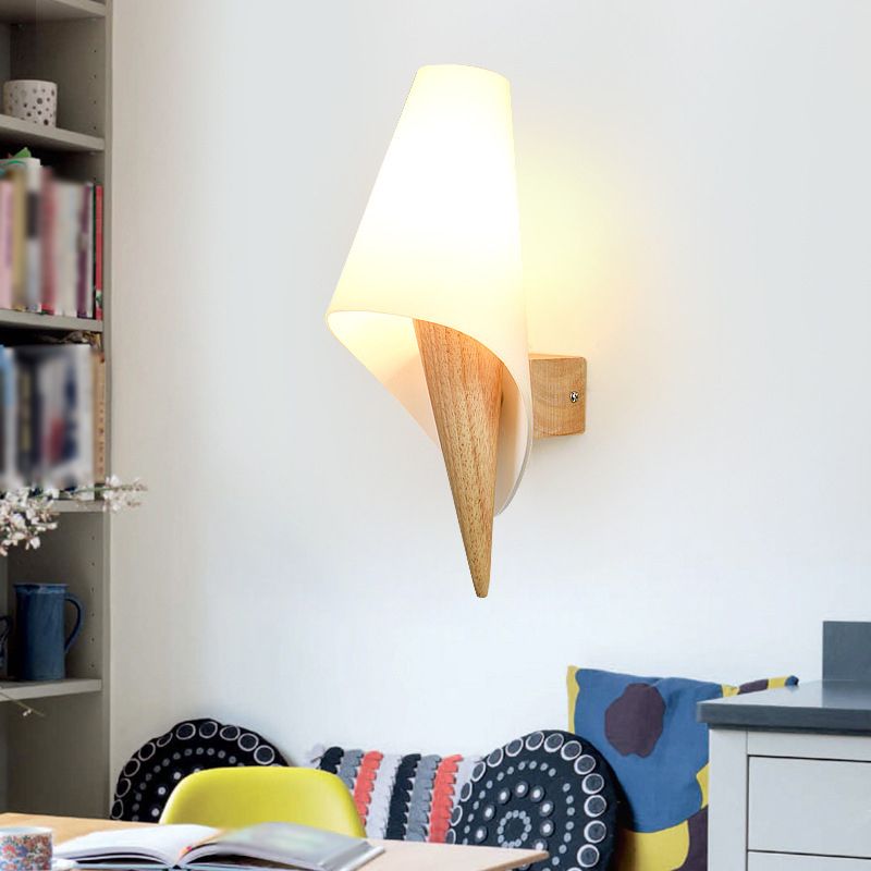 Japanese Style Wall Light Fixture Solid Wood Geometric Wall Sconce for Bedroom