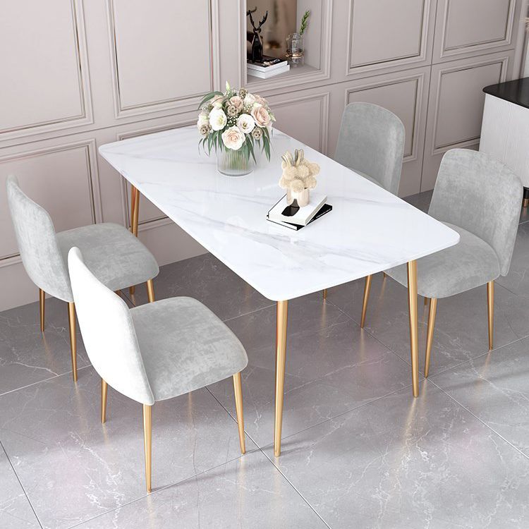 Glam Rectangle Dining Table Set 1/2/5 Pieces Dinette Set with White Sintered Stone Top
