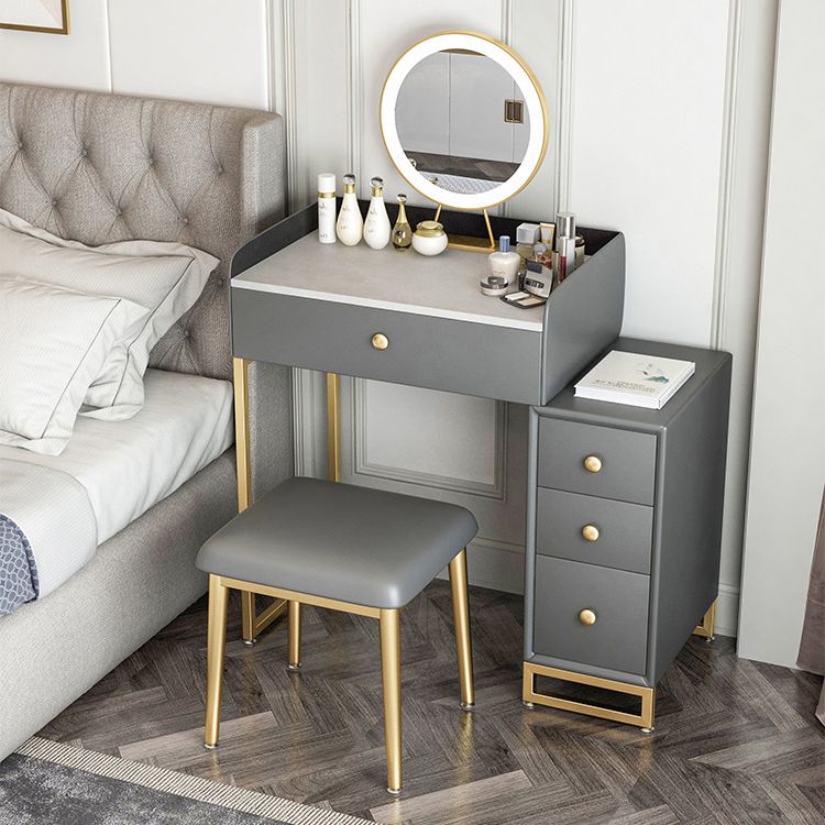Glam Slate Top Vanity Table with 4 Drawer Dressing Table in Grey