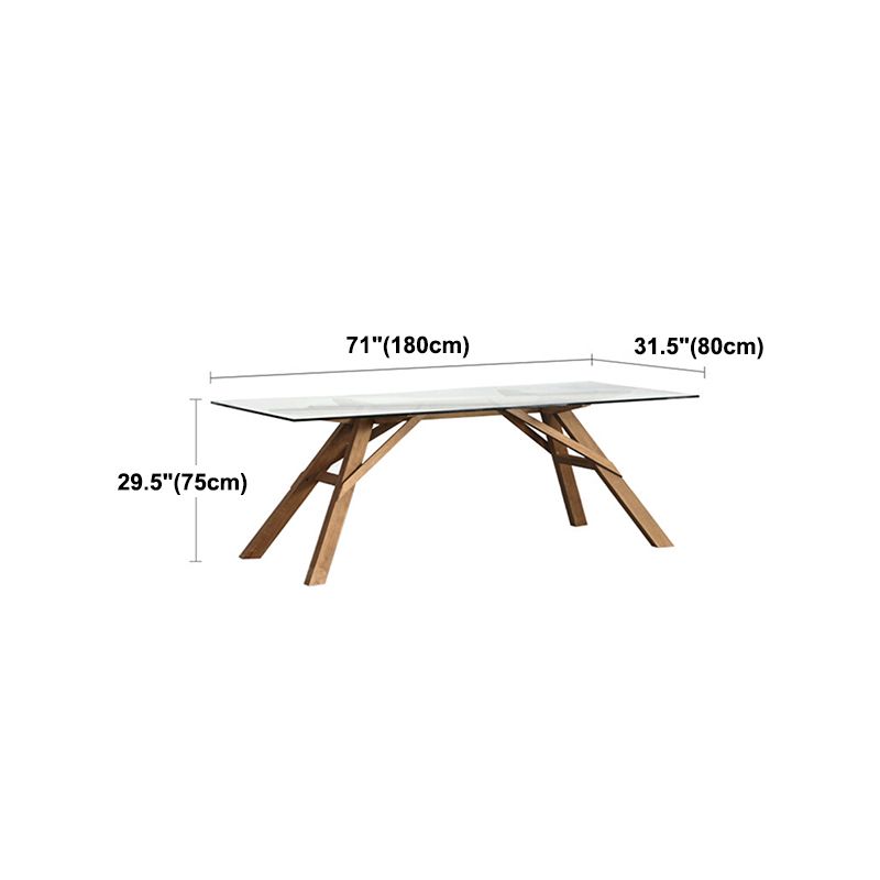 Glass Top Dining Table Modern Dining Table with Solid Wood Base